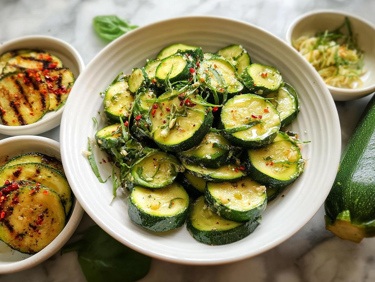 Low Carb Zucchini: Amazing 5-Minute Sauté - Sliced zucchini being sautéed with garlic in a skillet