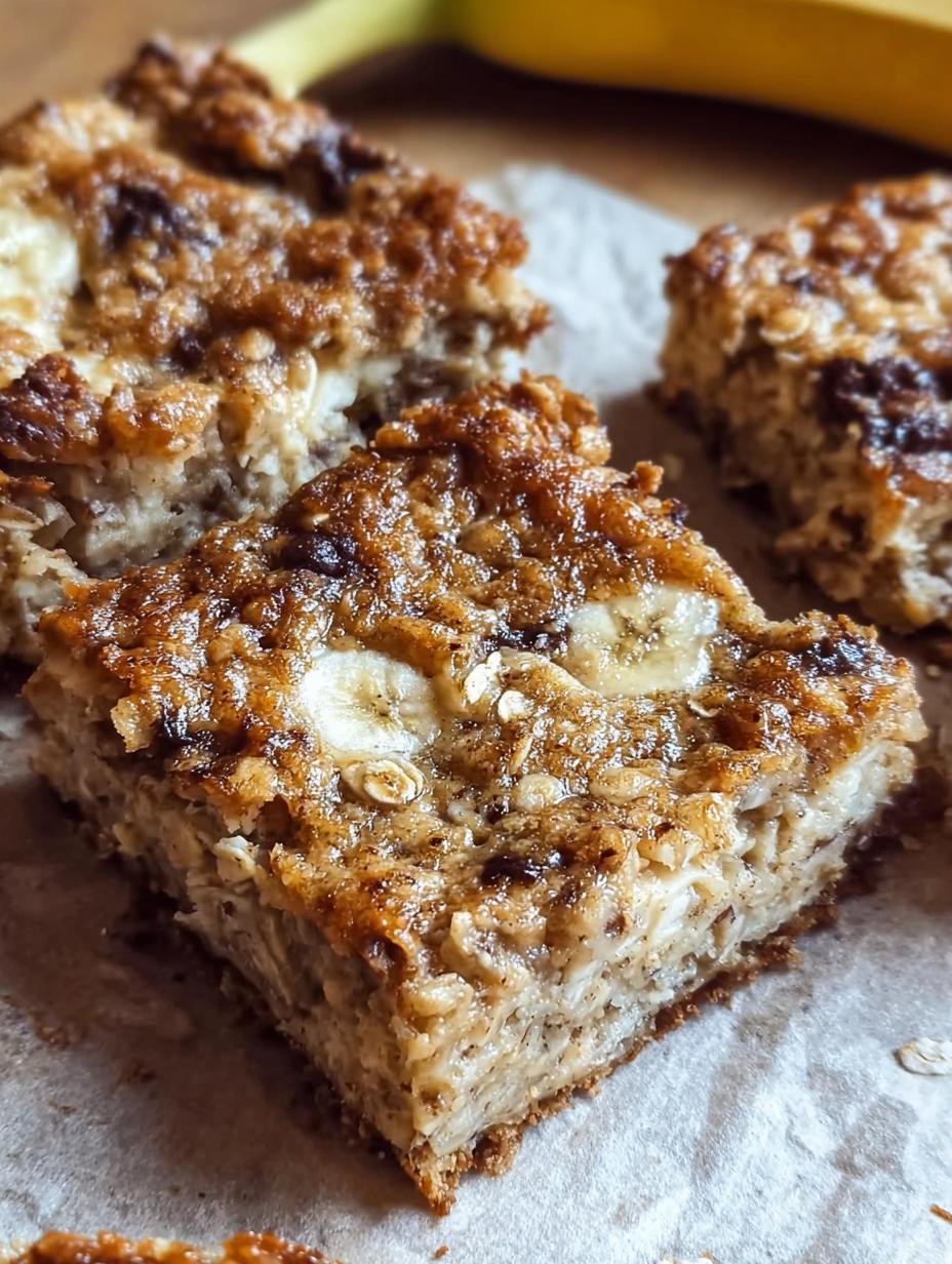 Unreal Banana Oatmeal Bars: 10 Min Prep Magic - Deliciously golden brown Banana Oatmeal Bars cooling on a wire rack, ready to be sliced.