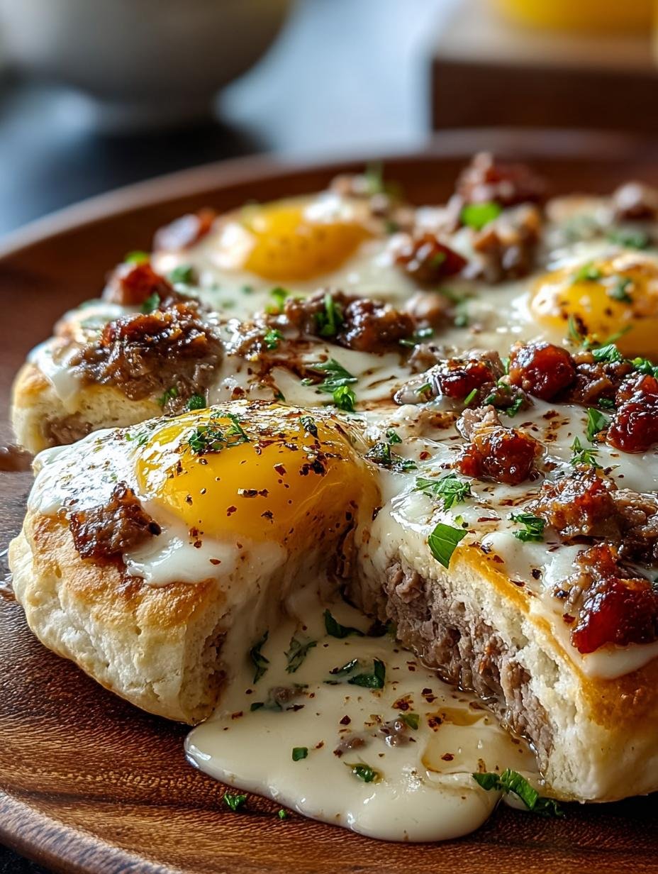 Beef Biscuits Gravy Breakfast Pizza: 8 Savory Servings