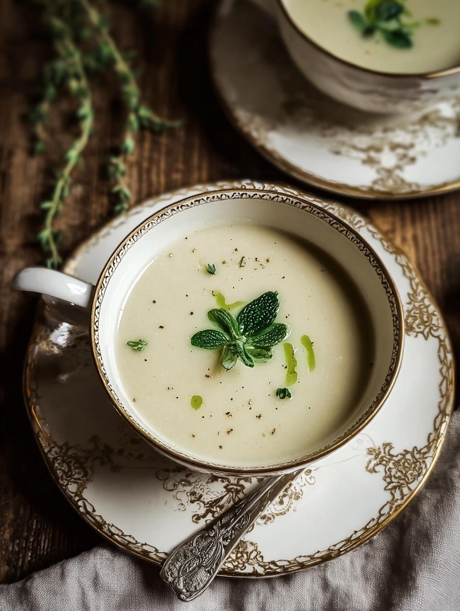 Creamy and refreshing Vichyssoise Soup garnished with fresh chives, served in a elegant bowl