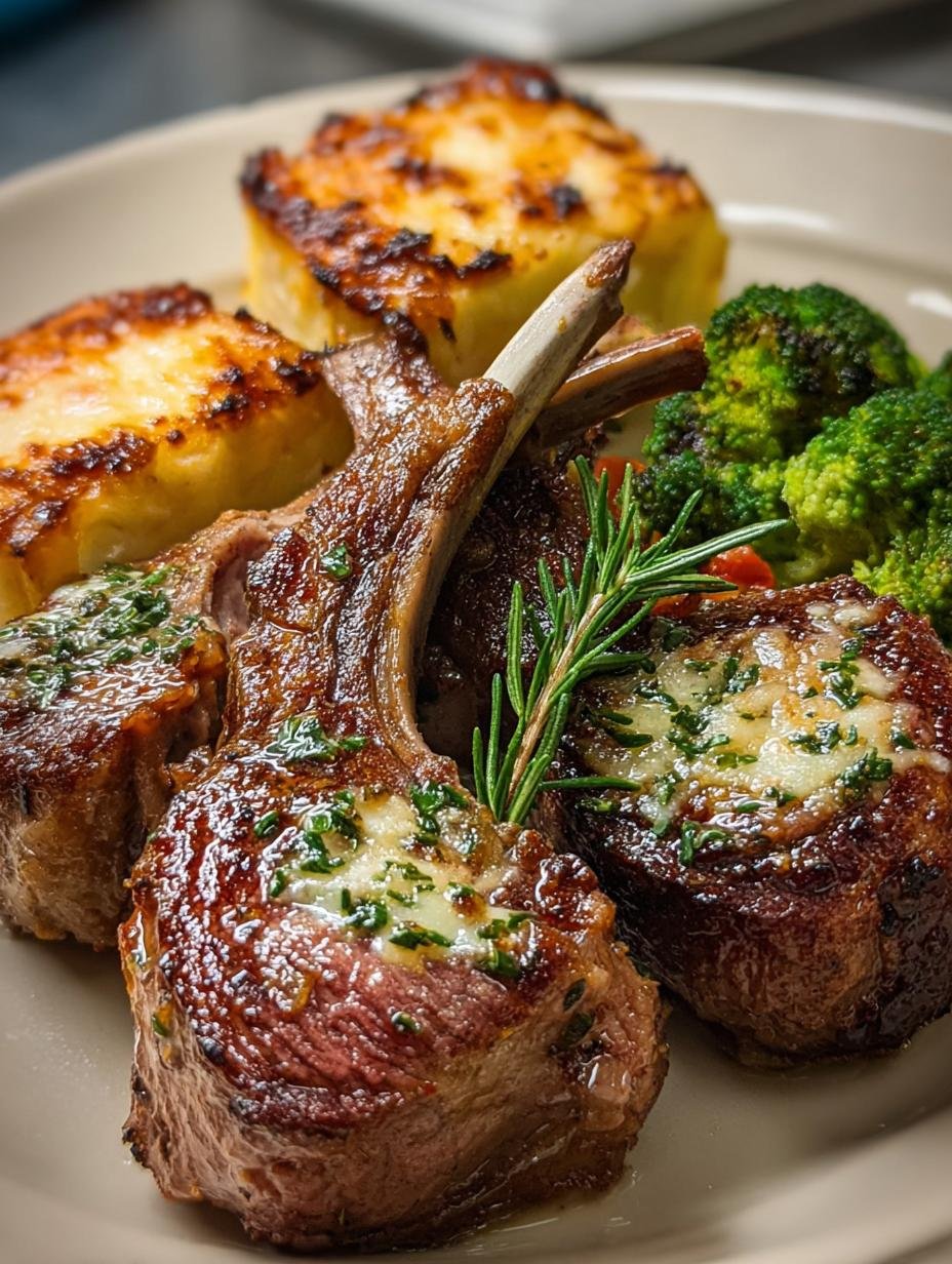 Broiled Lamb Chops with Roasted Potatoes and Broccoli Delight - Broiled Lamb Chops with - additional detail