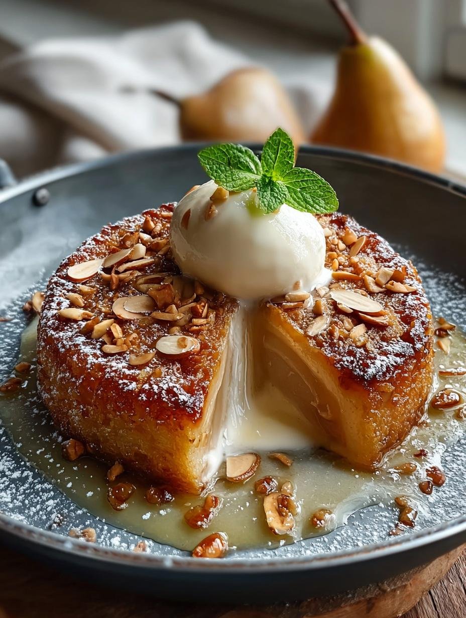 Spiced Pear Buttermilk Almond Skillet Cake for Cozy Evenings