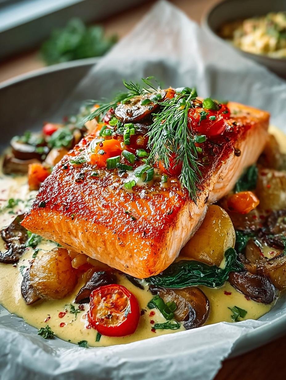 Baked Arctic Char with Mushroom Hollandaise and Potatoes - Baked Arctic Char with - additional detail