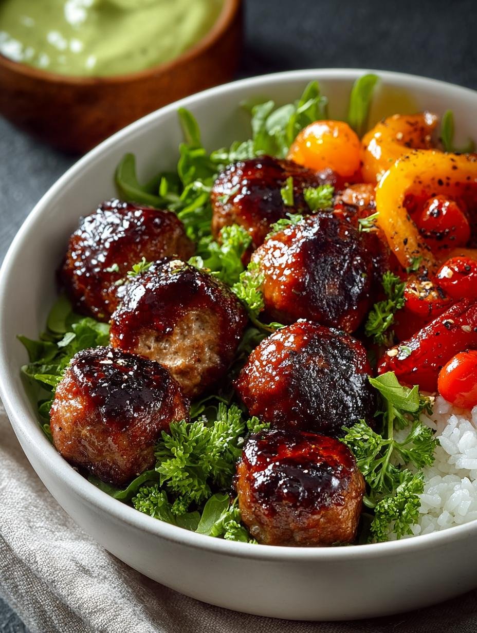 Barbecue Meatball Bowls with Avocado Goddess Sauce Delight - Barbecue Meatball Bowls with - main visual representation