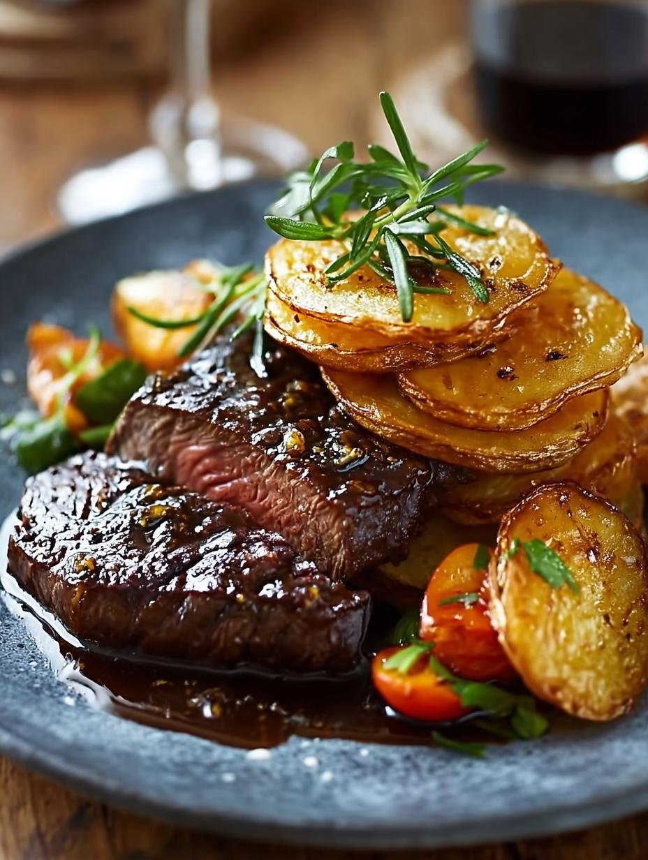 Stout Braised Steak with Crispy Stacked Chips - Stout Braised Steak with - main visual representation